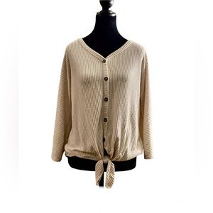 Est. 1946 Waffle Knit Boho Top w/Buttons and Front Tie.
